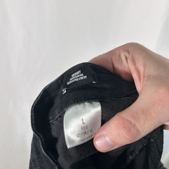 Express Jeans Women's Large 12 Black Denim Skinny High Rise Ultra Hyper Stretch - Picture 7 of 7